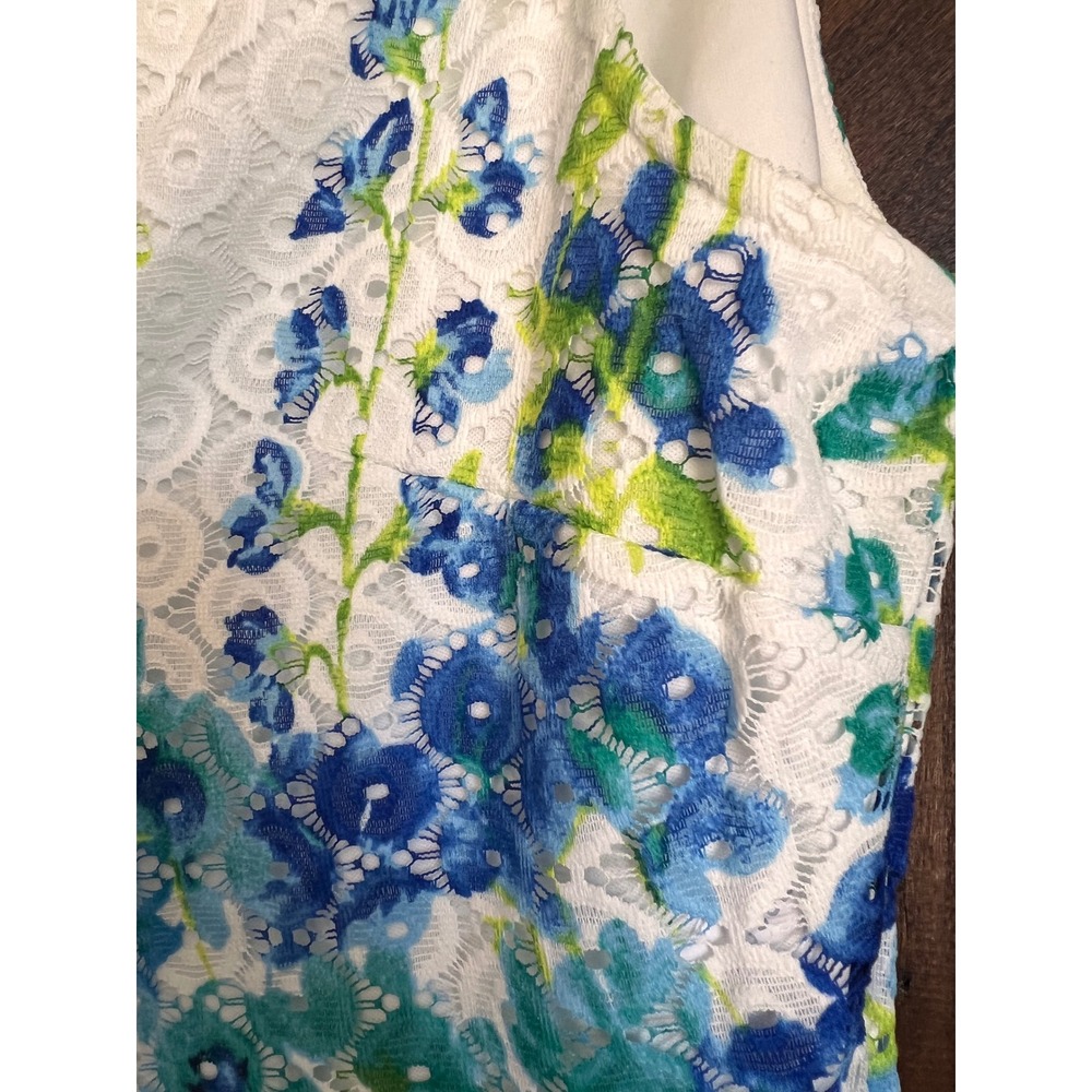 Studio One New York Blue Green‎ Floral Eyelet Lace Fit Flare Dress Womens 14P - Picture 9 of 11